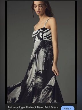Anthropologie Black & White Abstract Brushstroke Midi Dress